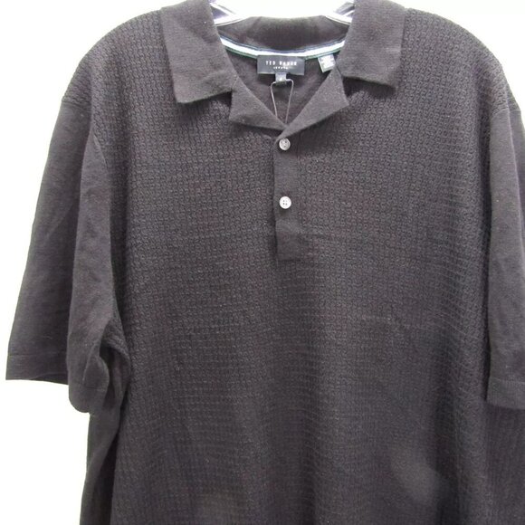 NEW TED BAKER Mens Textured Front Knit Polo Shirt Black Size XXL/IT 6 - Picture 2 of 16